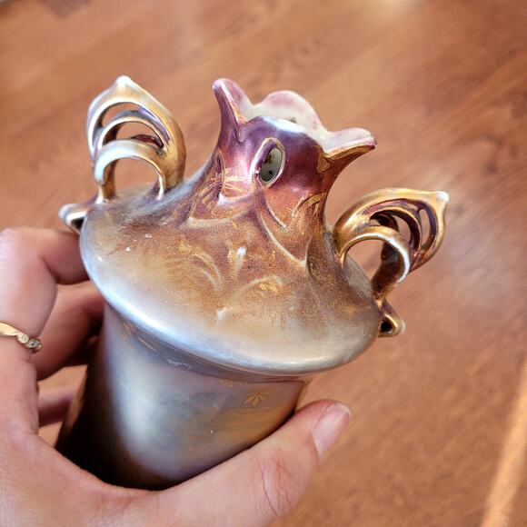 Antique Royal Vienna Glass Vase Golden Burgundy Red with Floral Details - Picture 4 of 9